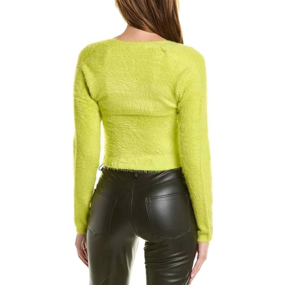 ALICE + OLIVIA Luetta Shrug Only Women Small Neon Lime Fuzzy Cropped Long Sleeve - Picture 3 of 13